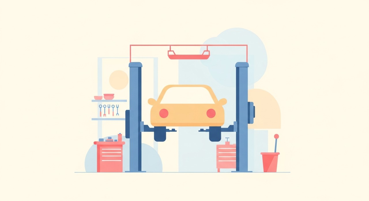 Sebuah kereta sedang diangkat untuk dibaiki di bengkel.